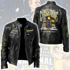 Michigan Wolverines 2026 Men's Basketball National Champions Motorcycle Leather Jacket - HOATT17451