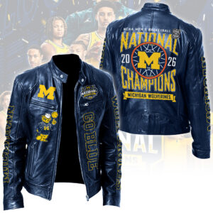 Michigan Wolverines 2026 Men's Basketball National Champions Motorcycle Leather Jacket - TANTN22454