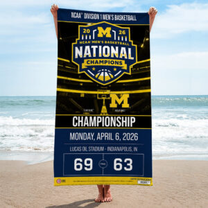 Michigan Wolverines 2026 NCAA Men’s Basketball National Champs Rectangle Beach Towel - TMTHU4958