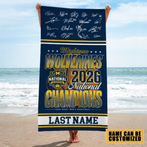 Personalized Michigan Wolverines 2026 NCAA Men’s Basketball National Champs Rectangle Beach Towel - TMTHU5025