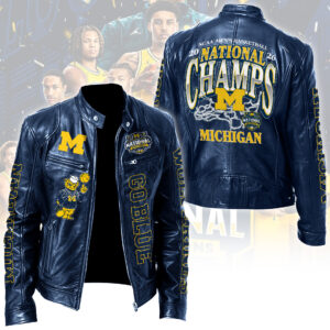 Michigan Wolverines 2026 Men's Basketball National Champions Motorcycle Leather Jacket - TANTN22321