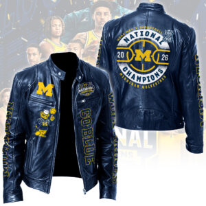 Michigan Wolverines 2026 Men's Basketball National Champions Motorcycle Leather Jacket - TANTN22379