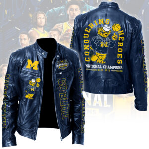 Michigan Wolverines 2026 Men's Basketball National Champions Motorcycle Leather Jacket - TANTN22380