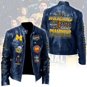 Michigan Wolverines 2026 Men's Basketball National Champions Motorcycle Leather Jacket - TANTN22493