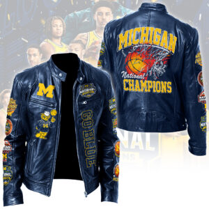Michigan Wolverines 2026 Men's Basketball National Champions Motorcycle Leather Jacket - TANTN22528