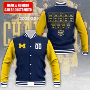 Personalized Michigan Wolverines 2026 NCAA Men’s Basketball National Champs Varsity Jacket - TMTHU5024