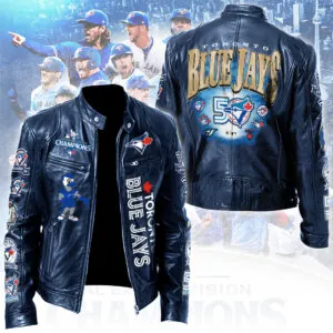 Toronto Blue Jays 50th Anniversary Motorcycle Leather Jacket - TANTN22272