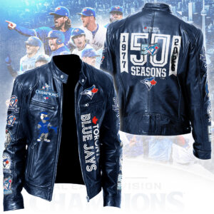 Toronto Blue Jays 50th Anniversary Motorcycle Leather Jacket - TANTN22274