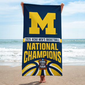 Michigan Wolverines 2026 Men’s Basketball National Champions Rectangle Beach Towel - TANTN22337