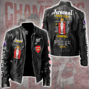 Arsenal FC Premier League Champions 25/26 Motorcycle Leather Jacket - GNE6656