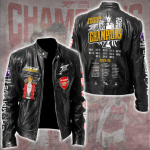 Arsenal FC Premier League Champions 25/26 Motorcycle Leather Jacket - GNE6657