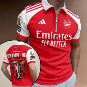 Arsenal FC Premier League Champions 25/26 Zip Polo Shirt - HOATT18203