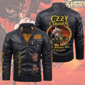 Ozzy Osbourne The Ultimate Sin 40th Anniversary 2D Leather Yellow Fleece Jacket - TMTHU6371