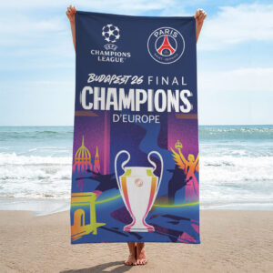 Paris Saint-Germain Champions of Europe 25/26 Rectangle Beach Towel - TANTN23277