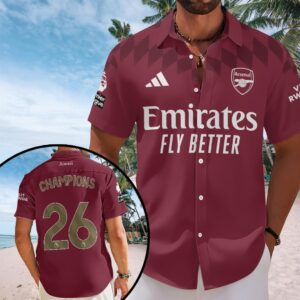 Arsenal FC Premier League Champions 25/26 Short Sleeve Button-Down Shirt – HOATT18441
