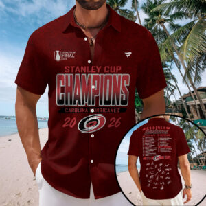Carolina Hurricanes 2026 Stanley Cup Champions Short Sleeve Button-Down Shirt – TMTHU6931