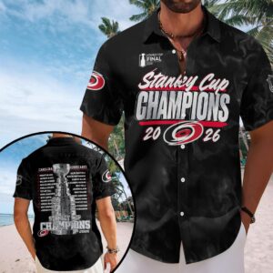 Carolina Hurricanes 2026 Stanley Cup Champions Short Sleeve Button-Down Shirt - HOATT19072
