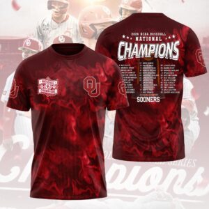 Oklahoma Sooners 2026 NCAA Baseball Men's College World Series Champions 3D Apparel - HOATT18960