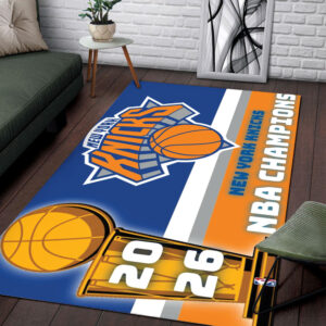 New York Knicks 2026 NBA Finals Champions Rectangular Rug - TMTHU6949
