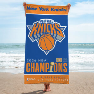 New York Knicks NBA Champions 2026 Rectangle Beach Towel - TMTHU6889
