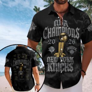 New York Knicks 2026 NBA Finals Champions Short Sleeve Button-Down Shirt – HOATT18987