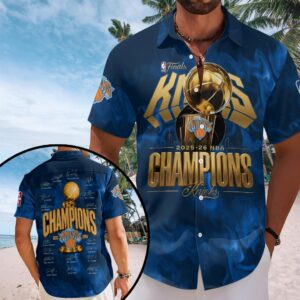 New York Knicks 2026 NBA Finals Champions Short Sleeve Button-Down Shirt – HOATT19007
