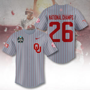 Oklahoma Sooners 2026 NCAA Baseball Men's College World Series Champions Baseball Jersey - TANTN23865
