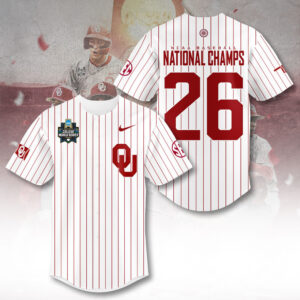 Oklahoma Sooners 2026 NCAA Baseball Men's College World Series Champions Baseball Jersey - TANTN23850