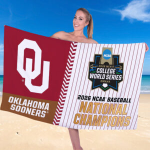 Oklahoma Sooners 2026 NCAA Baseball Men's College World Series Champions Rectangle Beach Towel - TANTN23831