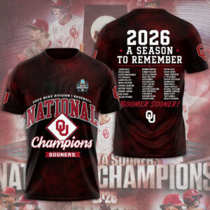Oklahoma Sooners 2026 NCAA Baseball Men’s College World Series Champions 3D Apparel - TMTHU7019