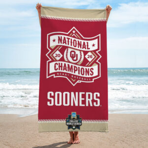 Oklahoma Sooners 2026 NCAA Baseball Men's College World Series Champions Rectangle Beach Towel - TANTN23833