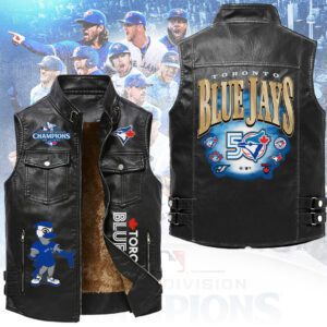 Toronto Blue Jays 50th Anniversary Premium 2D Sleeveless Leather Vest - TANTN23341