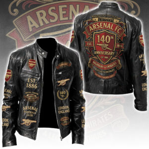 Arsenal FC 140th Anniversary Motorcycle Leather Jacket - TANTN23937