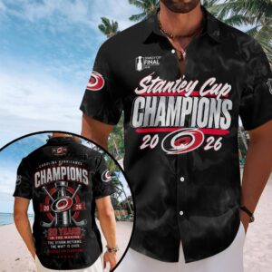 Carolina Hurricanes 2026 Stanley Cup Champions Short Sleeve Button-Down Shirt - HOATT19397