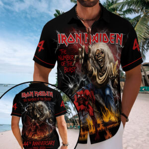 Iron Maiden: The Number of the Beast 44th Anniversary Short Sleeve Button-Down Shirt – TMTHU7801