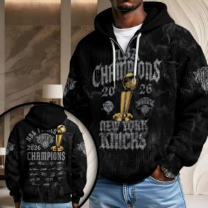 New York Knicks 2026 NBA Finals Champions 3D Unisex Waffle Hoodie - HOATT19264