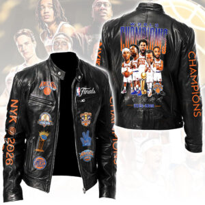 New York Knicks 2026 NBA Finals Champions Motorcycle Leather Jacket - HOATT19541
