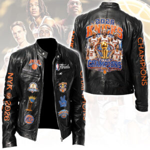 New York Knicks 2026 NBA Finals Champions Motorcycle Leather Jacket - HOATT19542