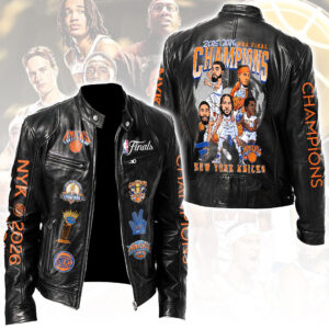 New York Knicks 2026 NBA Finals Champions Motorcycle Leather Jacket - HOATT19543