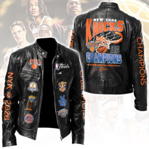 New York Knicks 2026 NBA Finals Champions Motorcycle Leather Jacket - HOATT19505