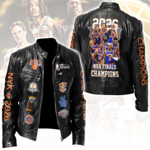 New York Knicks 2026 NBA Finals Champions Motorcycle Leather Jacket - HOATT19506