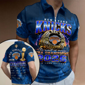 New York Knicks 2026 NBA Finals Champions Zip Polo Shirt - HOATT19244