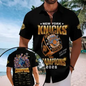 New York Knicks NBA Finals Champions 2026 Short Sleeve Button-Down Shirt – TMTHU7308