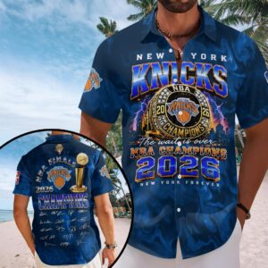 New York Knicks 2026 NBA Finals Champions Short Sleeve Button-Down Shirt – HOATT19165