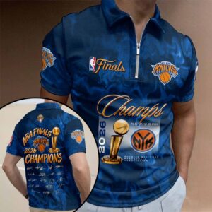 New York Knicks 2026 NBA Finals Champions Zip Polo Shirt - HOATT19851