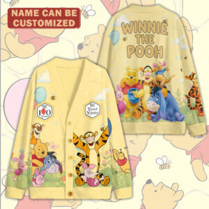 Personalized Winnie-the-Pooh 100th Anniversary Knitted V-neck Cardigan - TMTHU7453