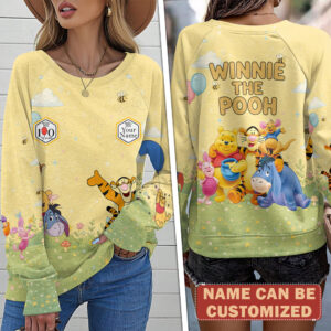 Personalized Winnie-the-Pooh 100th Anniversary Round Neck Raglan Sleeve Sweatshirt – TMTHU7630