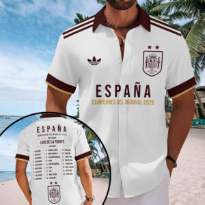 Spain National Team 2026 FIFA World Cup Champions Short Sleeve Button-Down Shirt – TMTHU7716