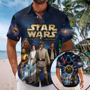 Star Wars 50th Anniversary Short Sleeve Button-Down Shirt – TMTHU7529