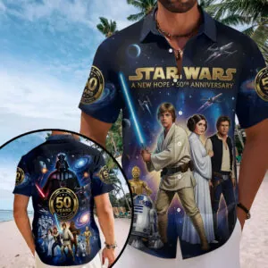Star Wars 50th Anniversary Short Sleeve Button-Down Shirt – TMTHU7541